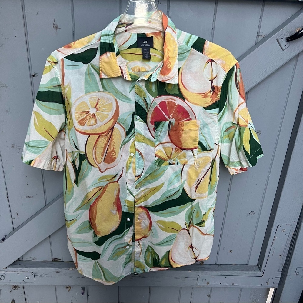 H&M Men's Citrus Print Summer Casual Shirt Size XLarge